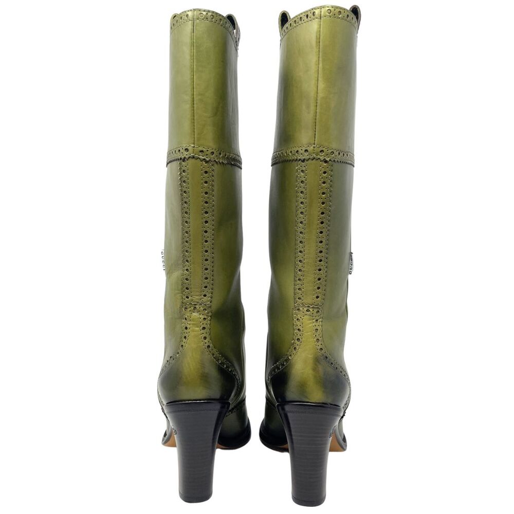 Gucci Ombre Green Leather Western Knee High Boots Vintage 9B US 9 Ophidia Web - Picture 4 of 9